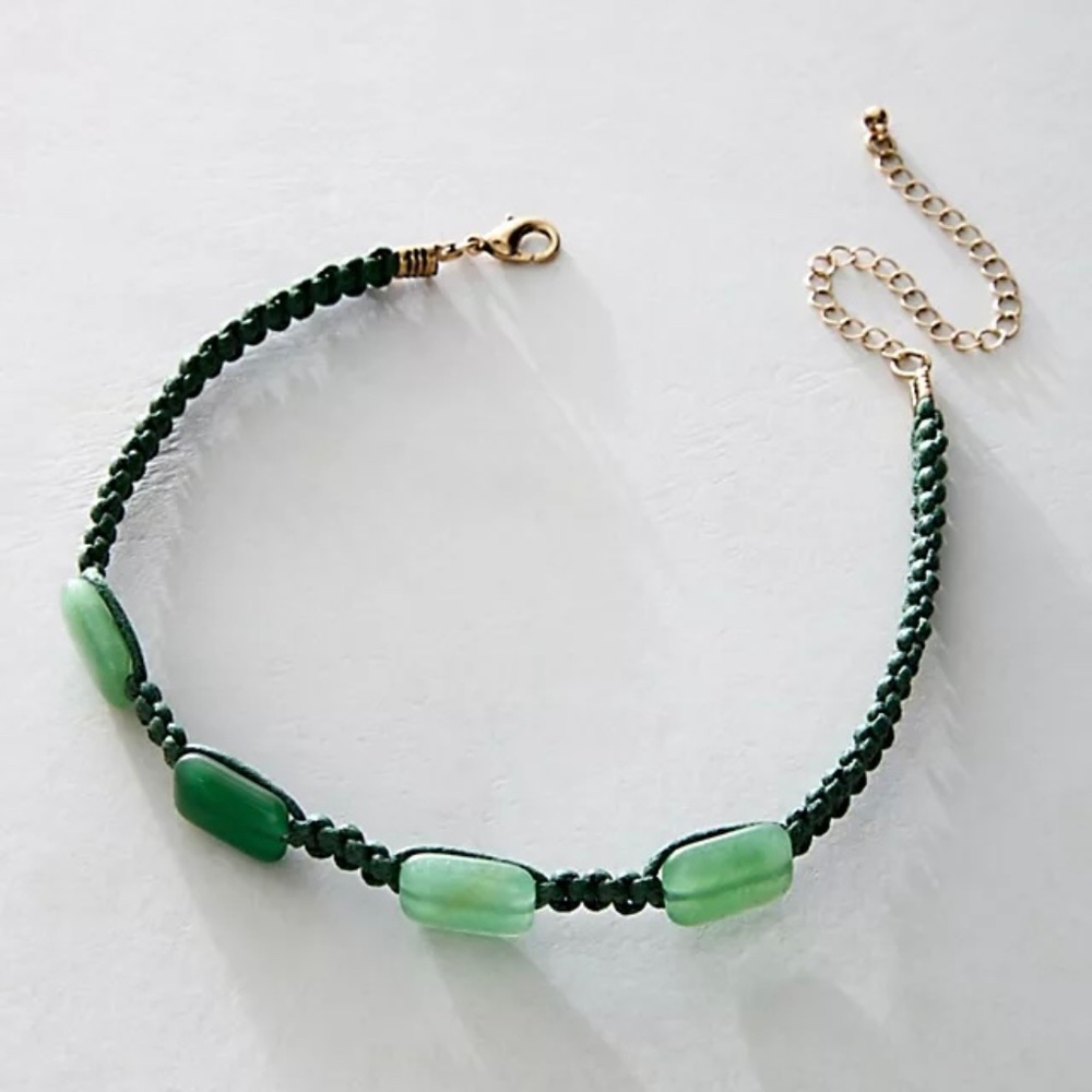 Free People Green Beaded Braided Choker Necklace